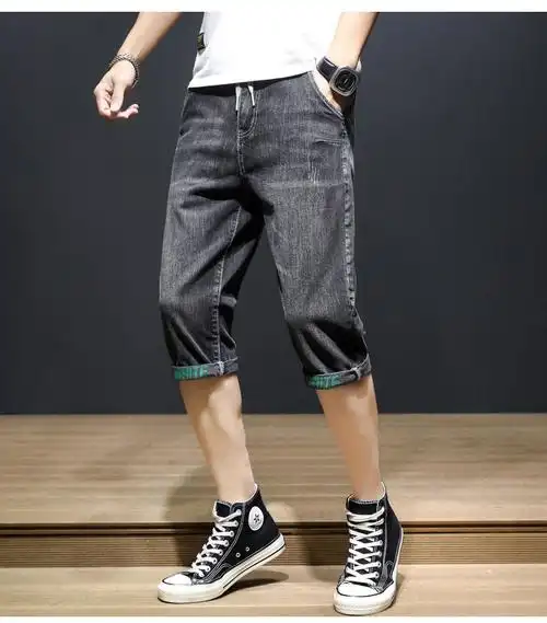 弹力夏季牛仔短裤男修身薄款七分裤韩版潮流男士休闲7分裤子夏天