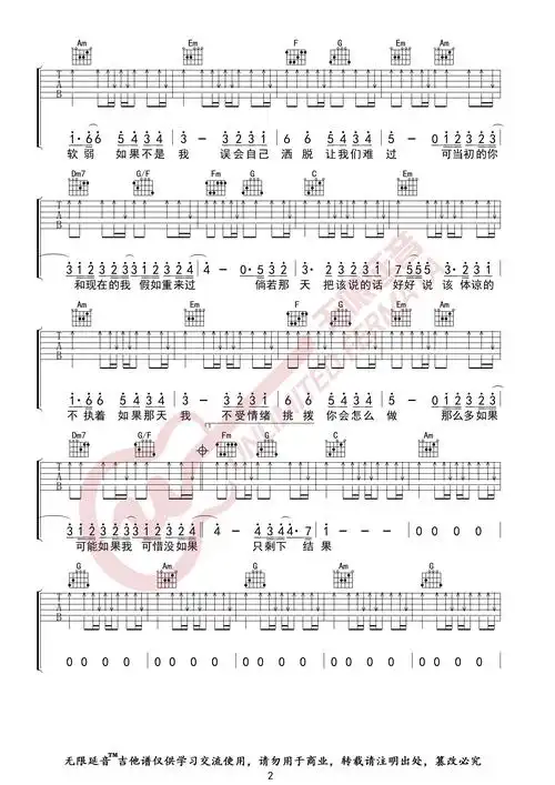 可惜没如果(无限延音编配)吉他谱(图片谱,无限延音编配,弹唱)_林俊杰