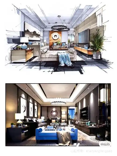 室内设计客厅空间马克笔技法表现
