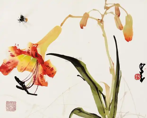 【萱花蜜蜂 镜框 设色纸本】拍卖品_图片_价格_鉴赏_绘画_雅昌艺术品