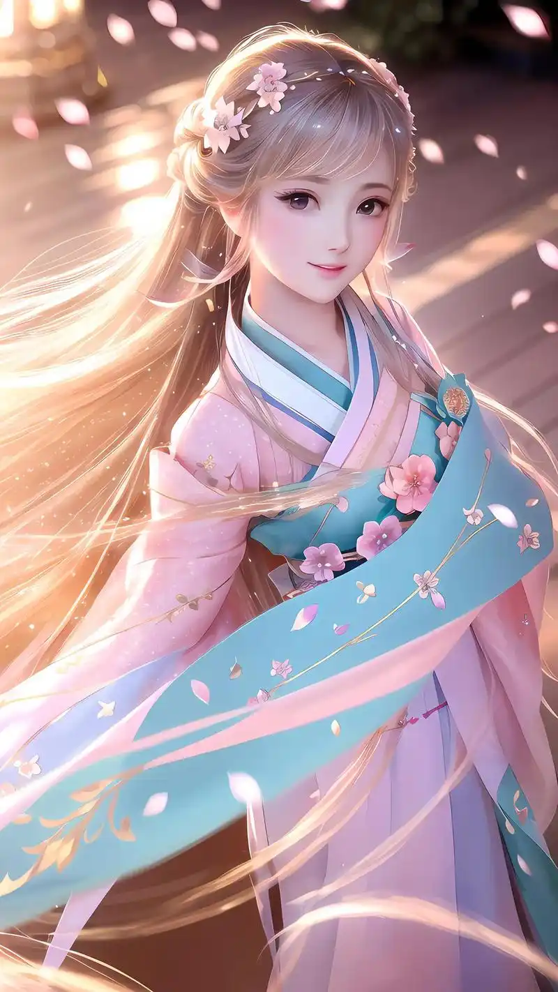 动漫壁纸 粉蓝汉服少女头像