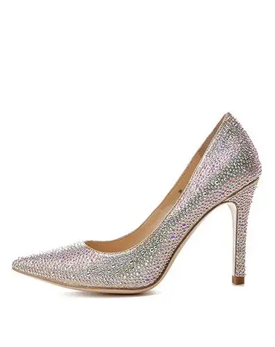 尊贵典雅 羊猄皮镶钻浅口高跟鞋 尖头细跟纯色单鞋金色