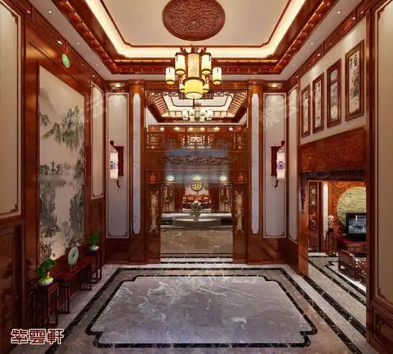 中式宫廷风设计平层豪宅装修效果图暖意融融典雅大气