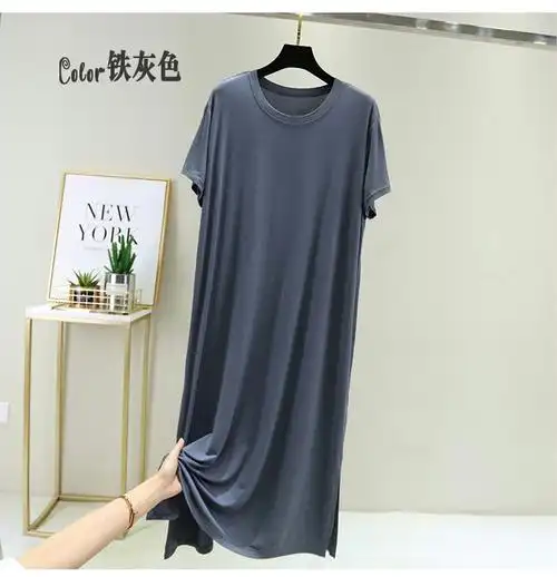 家居服男夏睡袍夏季睡裙男士短袖中长款睡袍睡衣裙宽松加大码家居服