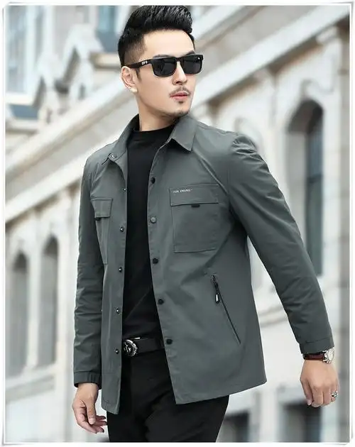 er春季男士夹克薄款中年爸爸春装新款外套翻领春秋上衣青年潮流休闲