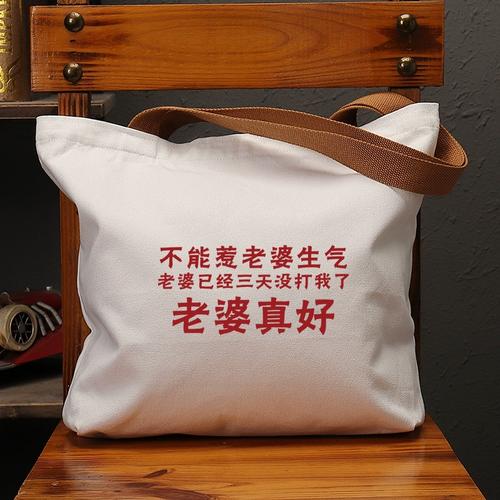 不能惹老婆生气老婆真好趣味大容量帆布袋女上课补习单肩手提包男
