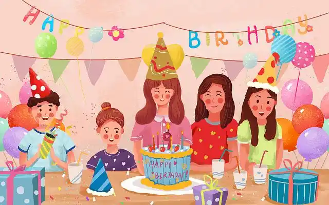 可爱的小朋友生日聚会一起开派对庆祝生日吃蛋糕psd素材动物生日会