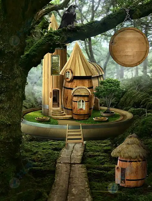 创意树林中房屋高清图片下载