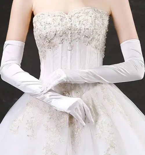 心墨染新品新娘手套新娘婚纱手套夏季礼服缎面长款过肘防晒结婚婚礼