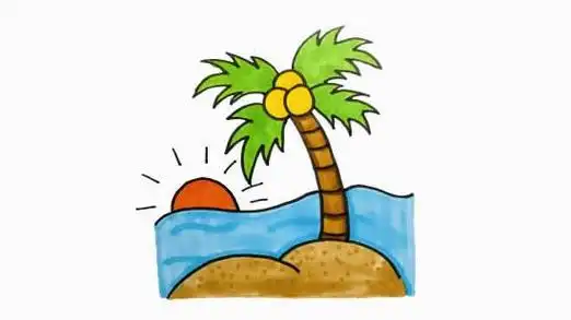 椰子树 太阳 大海 沙滩大海简笔画教程海滩简笔画卡通太阳简笔画画法