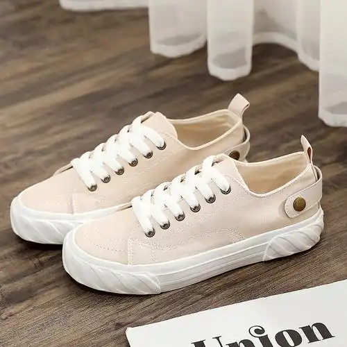 2024年新款小白鞋女夏季韩版百搭平底休闲米白色搭扣女生帆布鞋