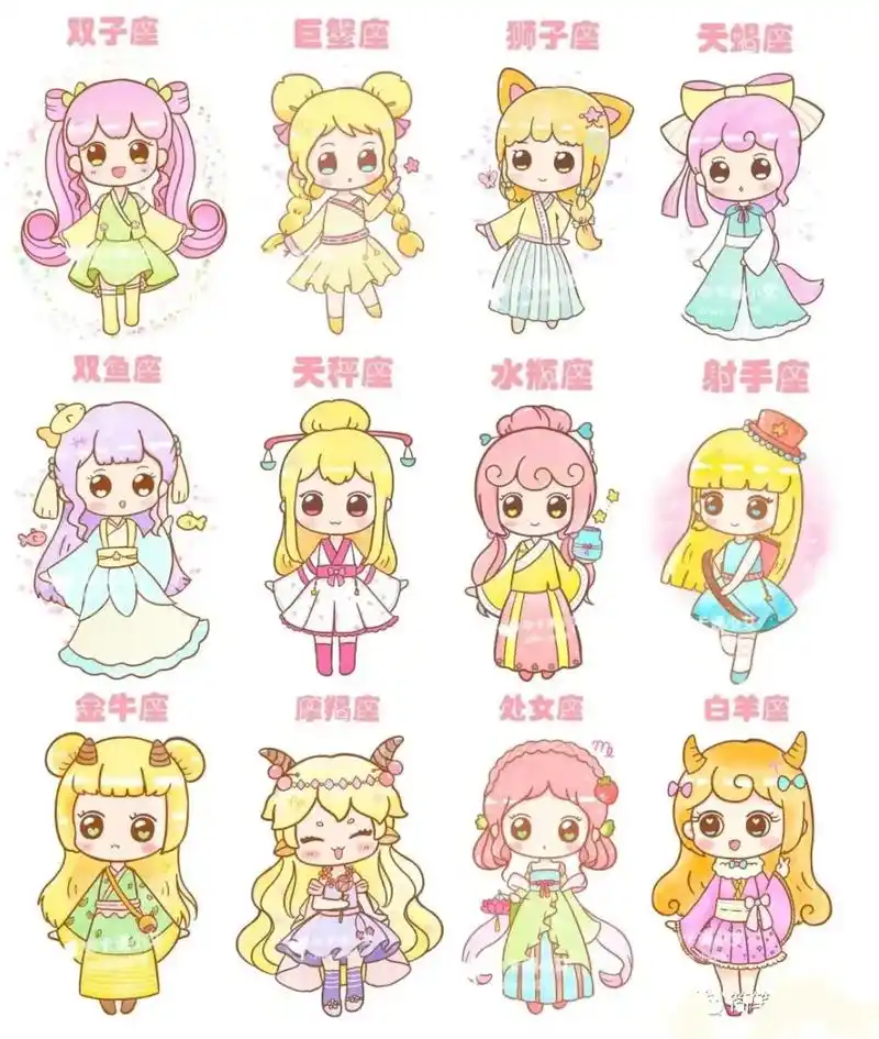 十二星座卡通简笔画 据说每一个星座都有一个星星守护,你知道你 - 抖