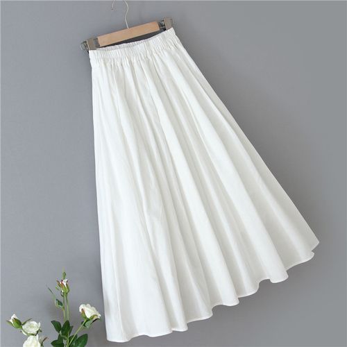 2022春夏季新款文艺复古棉麻高腰显瘦长款纯白色大摆半身裙女裙子