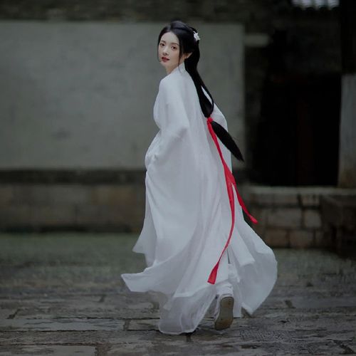 神明少女汉服魏晋交领广袖古装白色超仙气飘逸古风舞蹈演出服套装