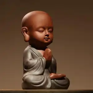 禅意家居客厅玄关桌面装饰品祈福小和尚家居摆件可爱佛像陶瓷沙弥