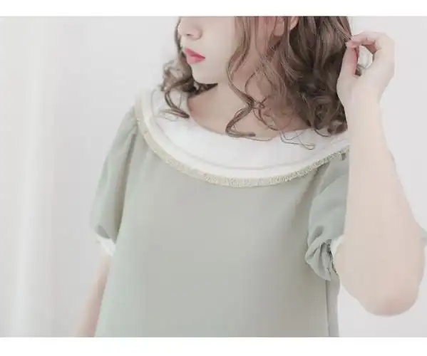 dollydelly原创甜饼盘领拼色泡泡连衣裙op连衣裙