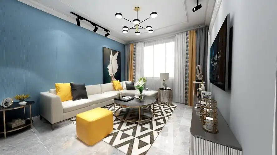 现代简约,灰色和蓝色撞色搭配