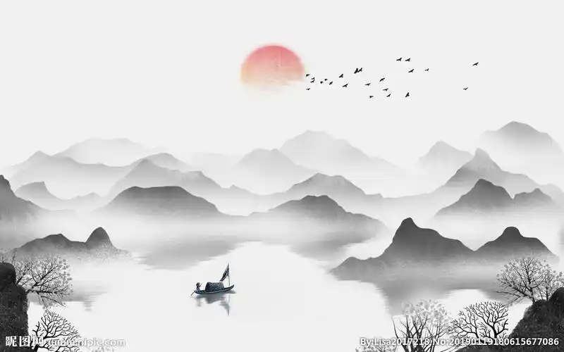 黑白山水中式玄关屏风电视背景墙