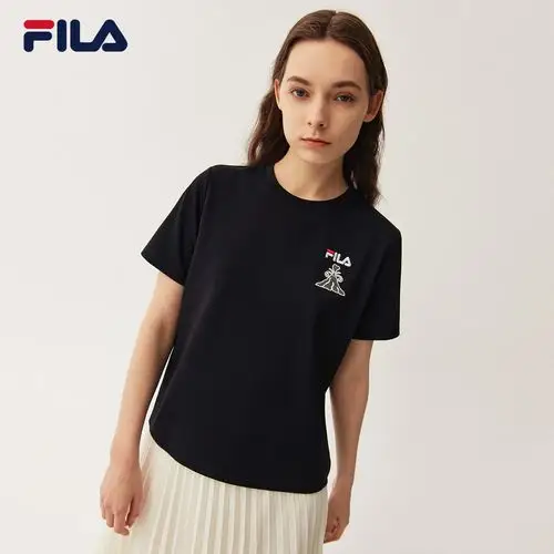 fila斐乐官方女子短袖2021春季新款印花圆领运动t恤