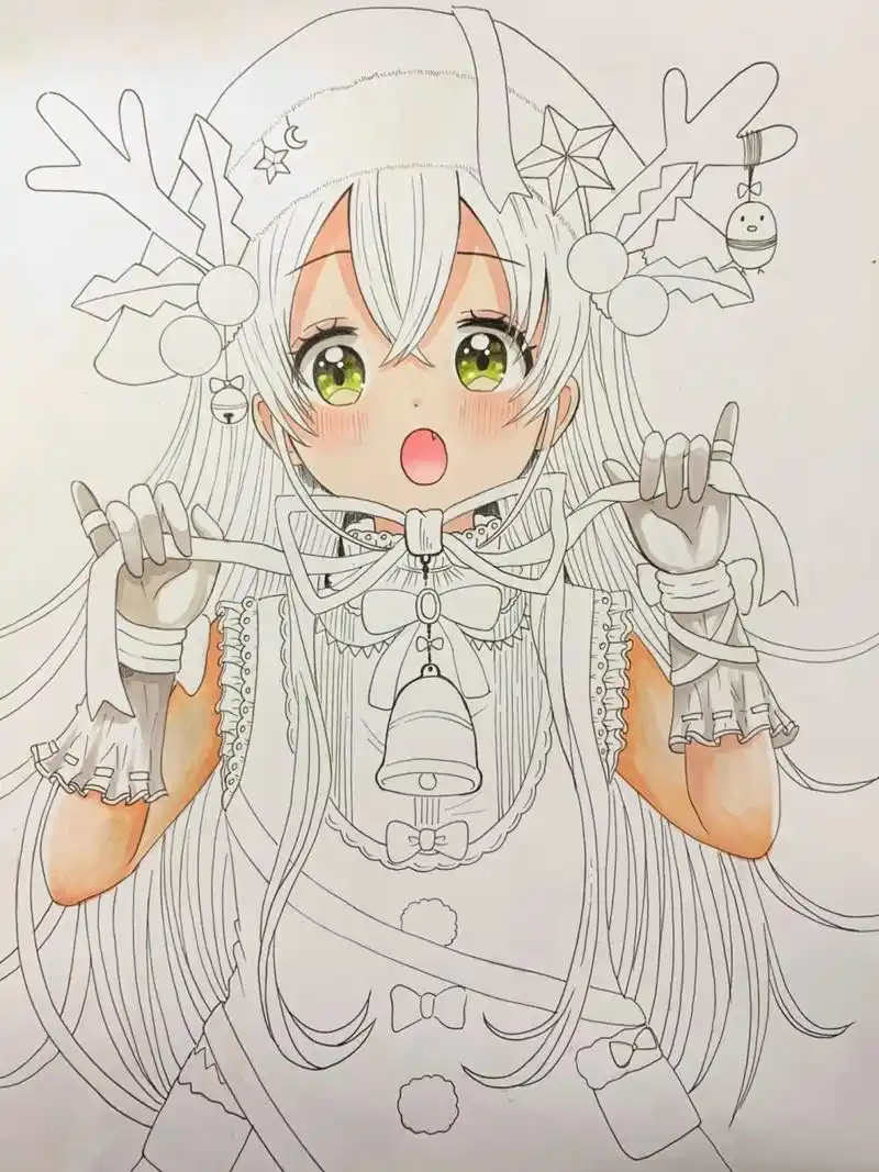 圣诞节主题动漫人物(附线稿) 纸张a4#动漫热番推荐# #马克笔手绘