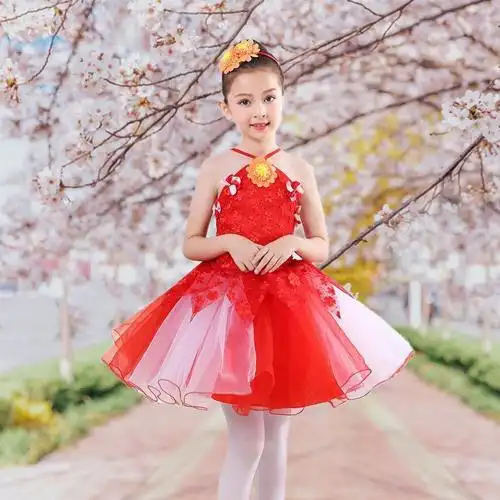 六一女p孩舞蹈服装儿童演出服蓬蓬裙幼儿园女生舞蹈服装薄款超仙