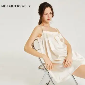 molaimersweet夏季宽松真丝吊带睡裙睡衣女性感修身显瘦桑蚕丝抹胸