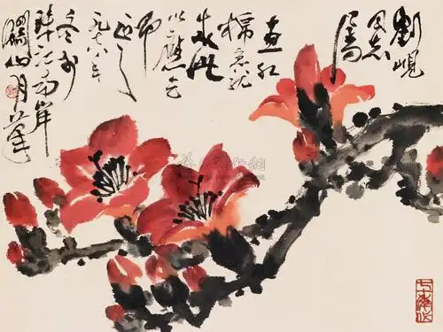 0598 1978年作 红棉花开 立轴 设色纸本
