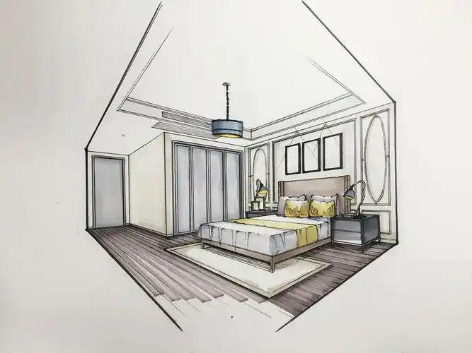 玄关手绘图客厅手绘图餐厅效果图:餐厅延伸了客厅的色调,背景墙采用