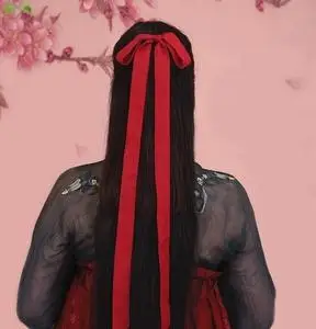 日常古风太极表演发带改良汉服古装纯色百搭红色雪纺马尾绑绳发绳