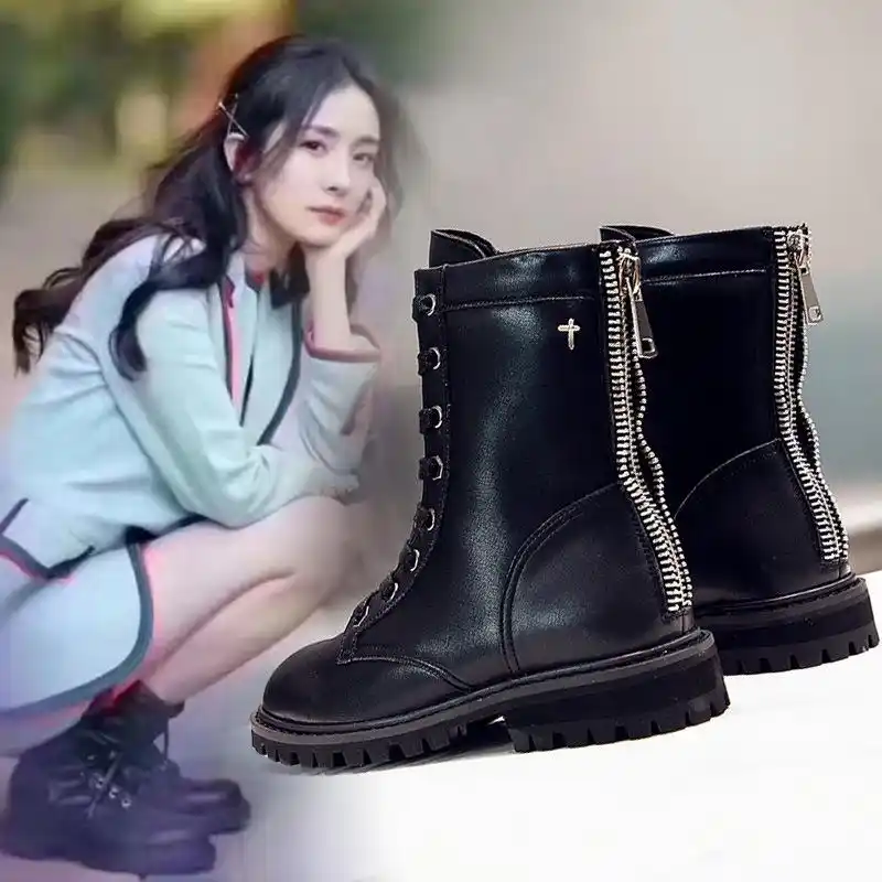 潮牌2020春季新款靴子女英伦风杨幂同款高帮短筒靴超火中筒马丁靴