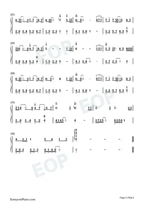 想你的夜双手简谱预览2