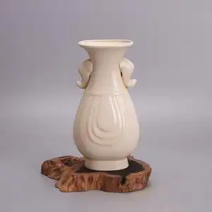 宋定窑白瓷开片双耳扁瓶仿出土老瓷器 古玩古董收藏 五大民窑摆设