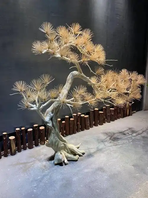 木卫仿真迎客松室内造型树假树大型枯木实木枯树装饰造景松树盆景摆件