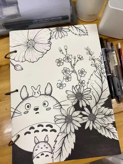 好久没有练手了哈哈哈#龙猫  #黑白线条画