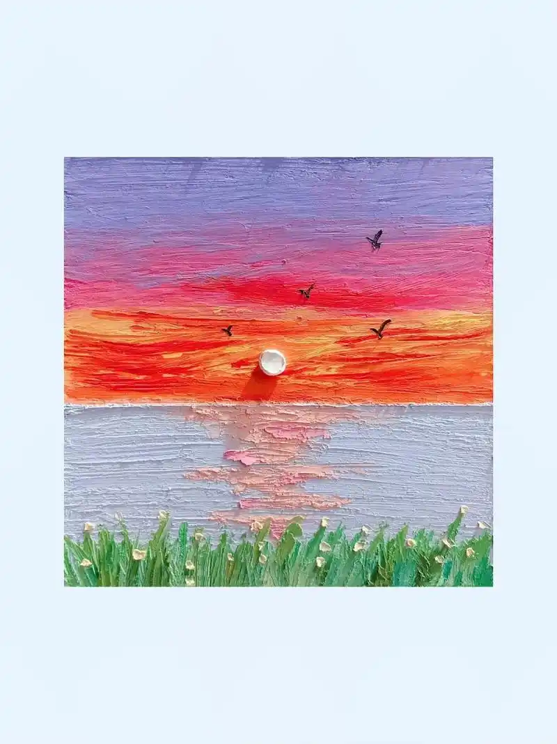 油画棒丨落日余晖 新手入门级油画棒风景画,快来一起画吧～ ✏️