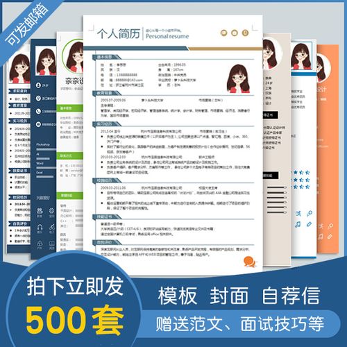 个人简历模板word/wps应聘工作面试履历简介表求职信 封面男女