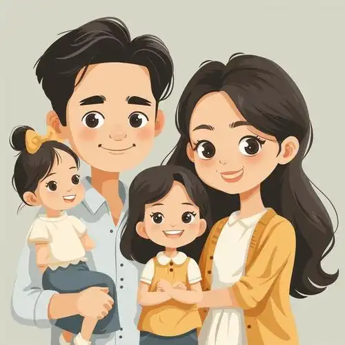 亲子头像|2024一家四口姐妹|亲子照卡通插画
