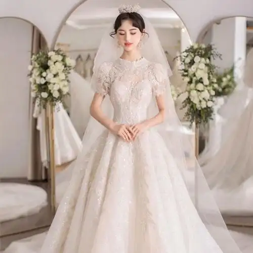 主纱婚纱2021新款气质新娘夏季礼服拖尾复古小个子宫廷风高级齐地