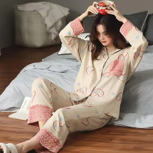 甜妹子 睡衣女秋冬季纯棉长袖女士休闲春秋款家居服套装