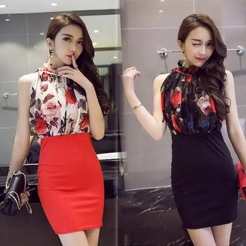 伪娘衣服 夜店装_性感夜店女装 玫瑰花朵雪纺裙 大码cd伪娘变装包臀