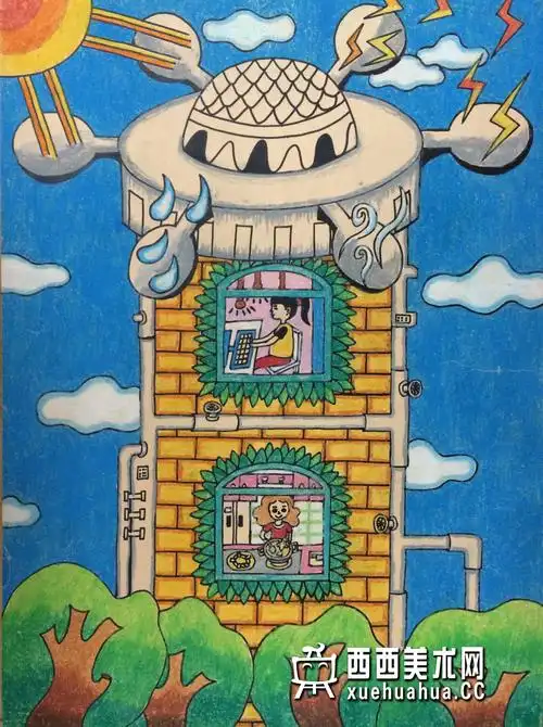 三等奖小学生获奖科幻画《节能楼》欣赏