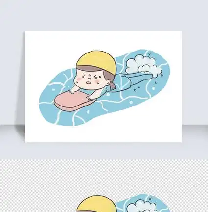 小青蛙学游泳夏天游泳手绘卡通元素素材