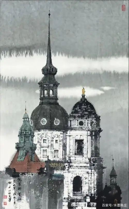 每一次看刘建的山水画作品,都会有种也想去尝试一下的冲动,他的建筑