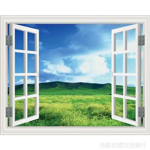 风景3d仿真立体假窗户墙贴纸客厅装饰墙贴画卧室绿色包邮墙面装饰