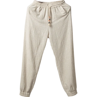 夏季薄松紧腰抽绳休闲裤子纯亚麻裤宽松小脚大码麻料男裤棉麻长裤