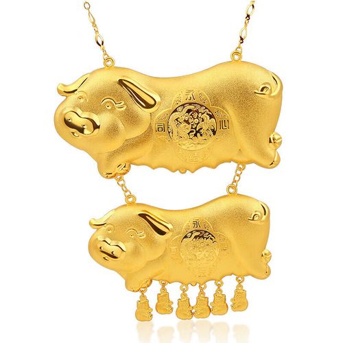 曼舒爱黄金套链999足金项链永结同心金猪牌套装大气婚嫁 单只猪 约7.