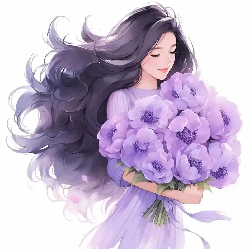 抱着花的女生头像,置身于花的海洋