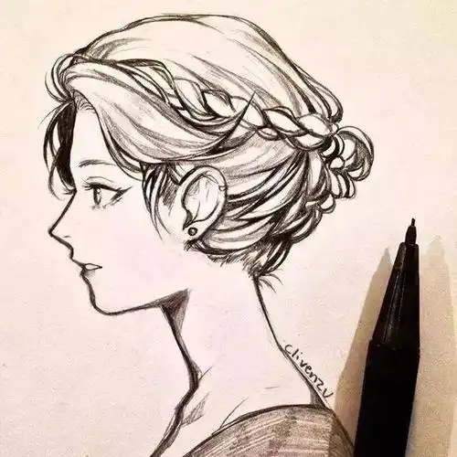 铅笔画的动漫素描少女,元气满满,每个人物都很有气质!