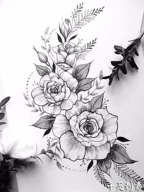 素花纹身手稿图案