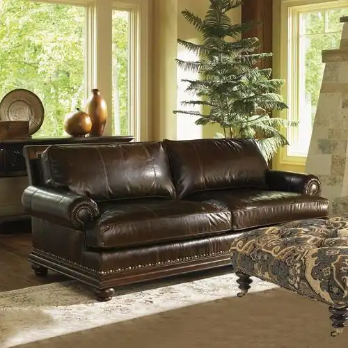 热销美式皮沙发 复古怀旧_欧式三人位沙发客厅奢华复古怀旧长沙发实木